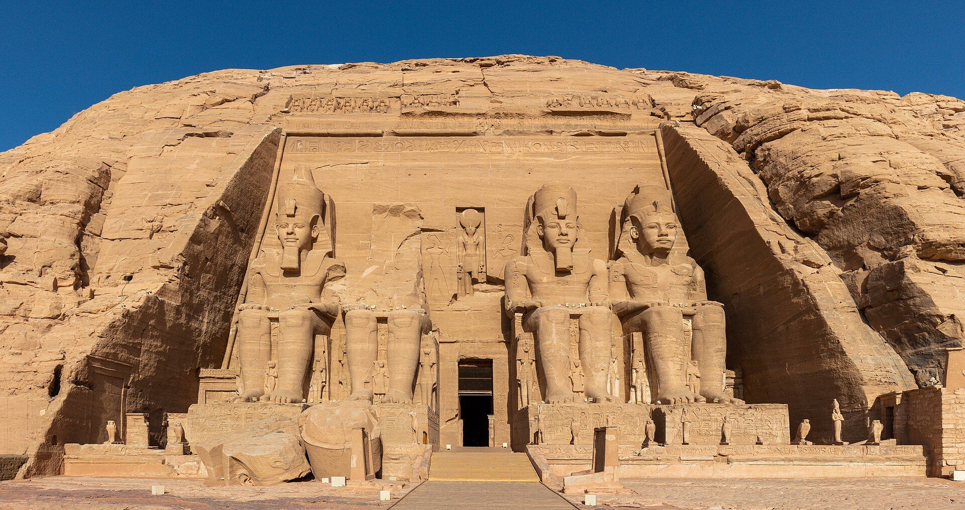 The colossal facade of the Great Temple of Ramesses II at Abu Simbel