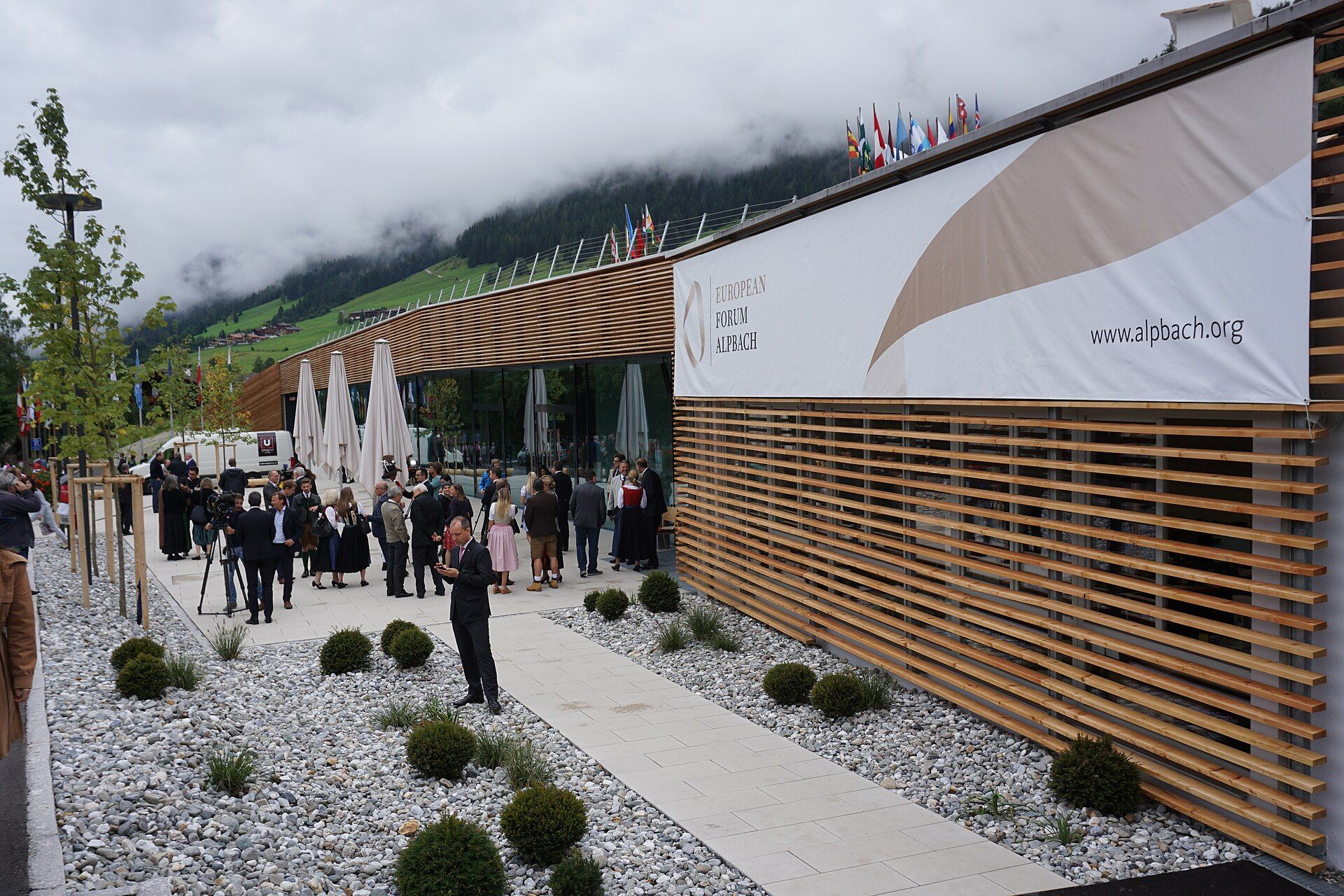 Delegates outside a European Forum Alpbach venue in 2016