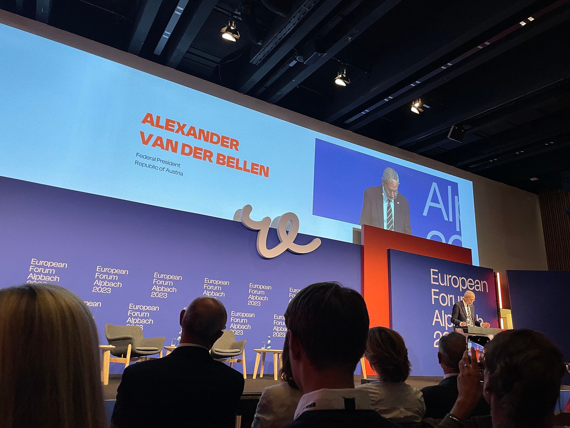 Austrian President Alexander Van der Bellen speaking at European Forum Alpbach 2023