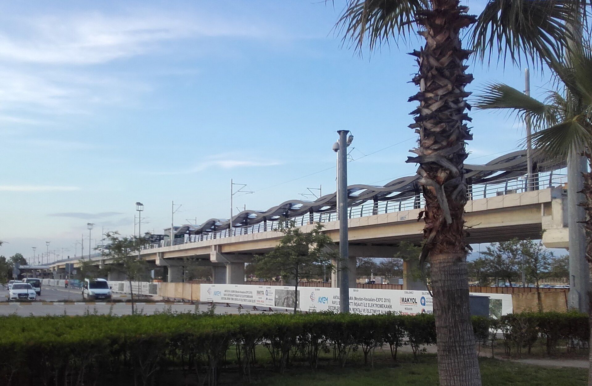 The elevated AntRay tram station at Antalya Airport in 2016