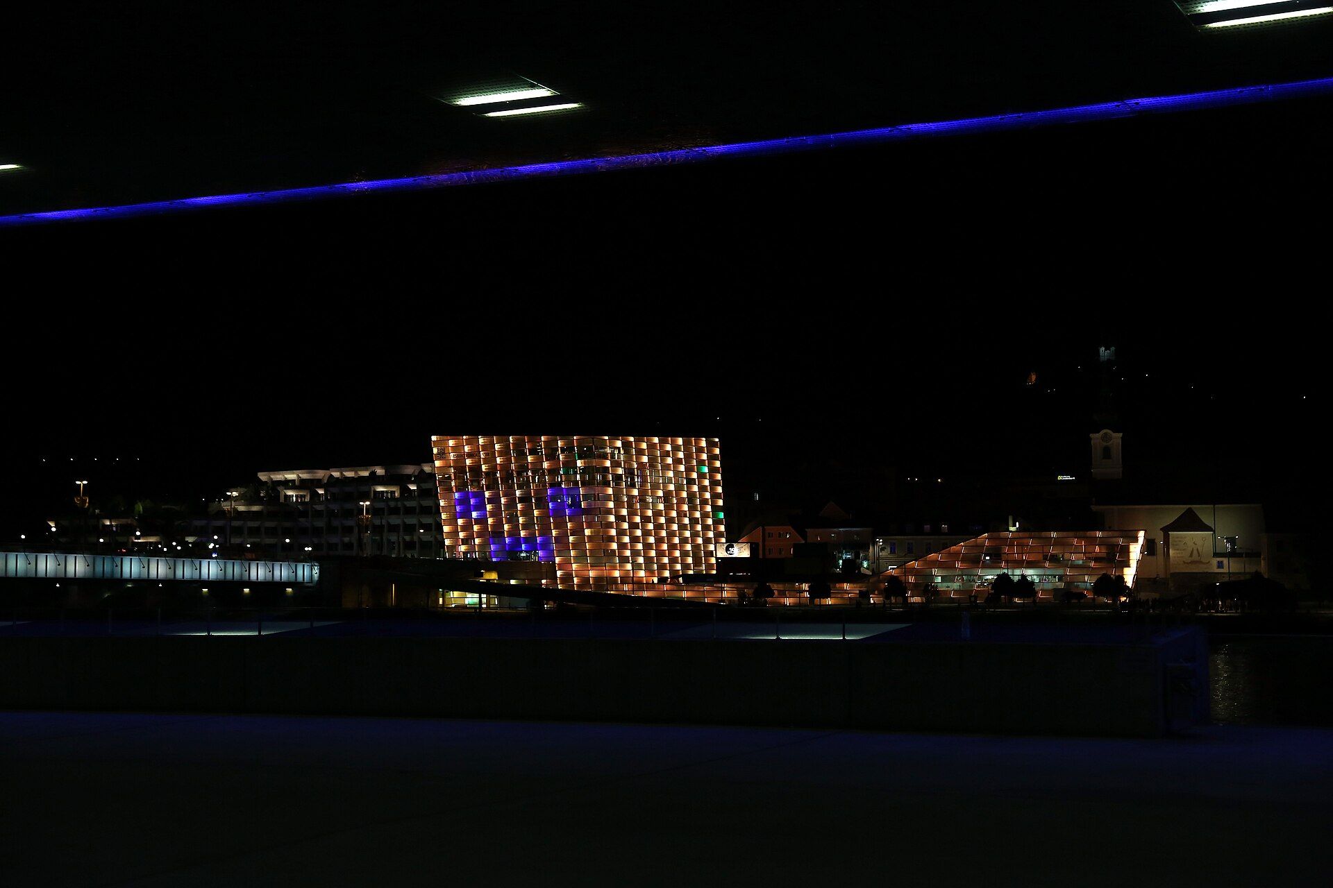 Illuminated installation at Ars Electronica Center during the 2013 festival