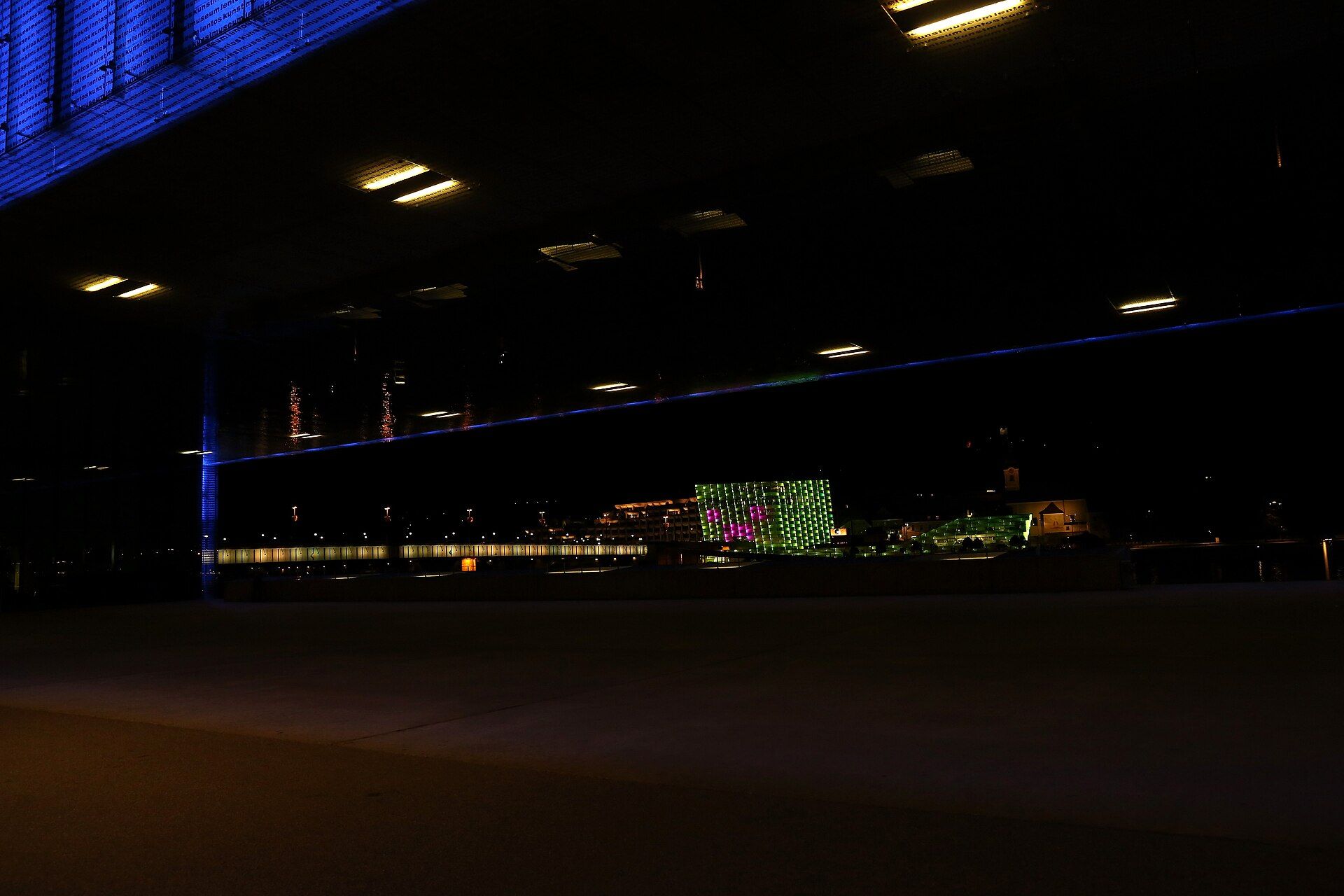Night installation at Ars Electronica Center during the 2013 festival