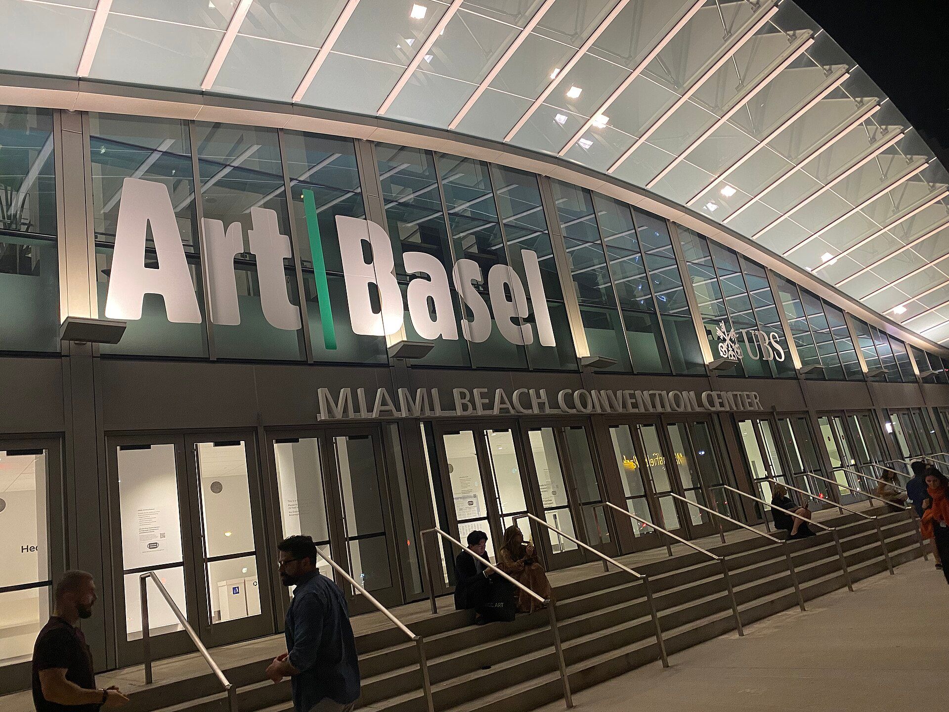 Art Basel signage above the Miami Beach Convention Center entrance during the 2021 fair
