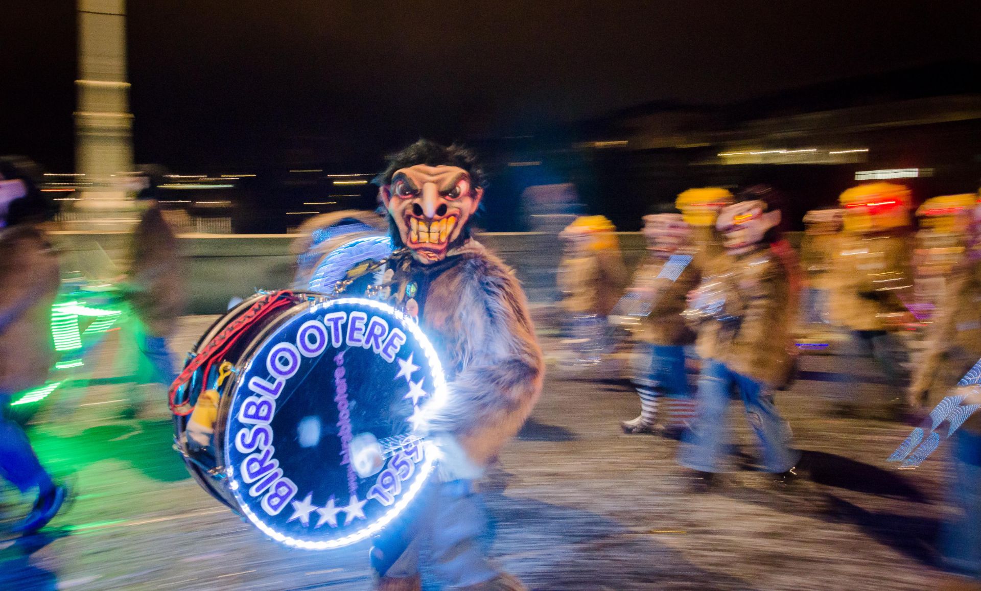 A masked formation during the Basel Carnival cortège