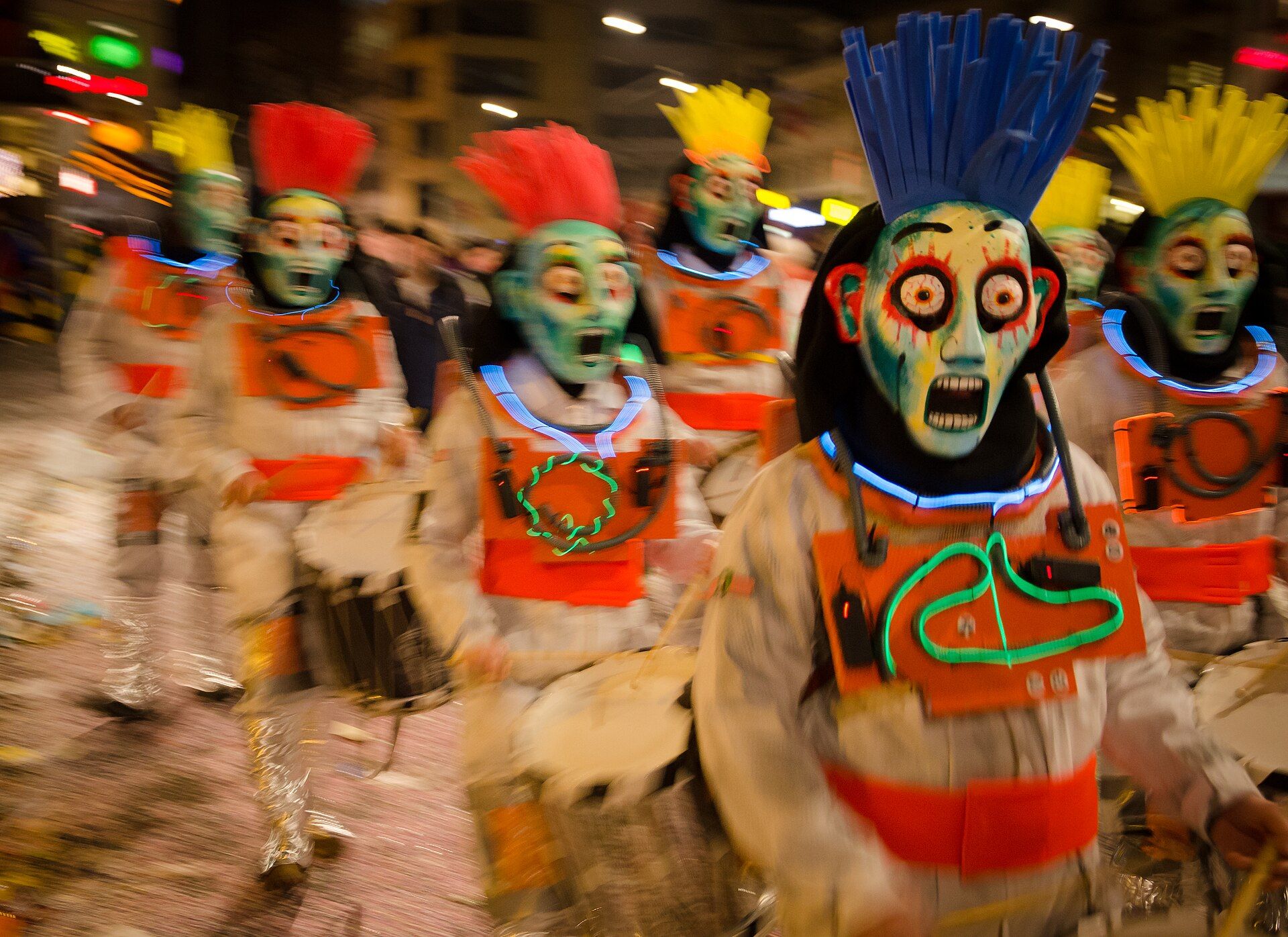 Carnival formations moving through central Basel