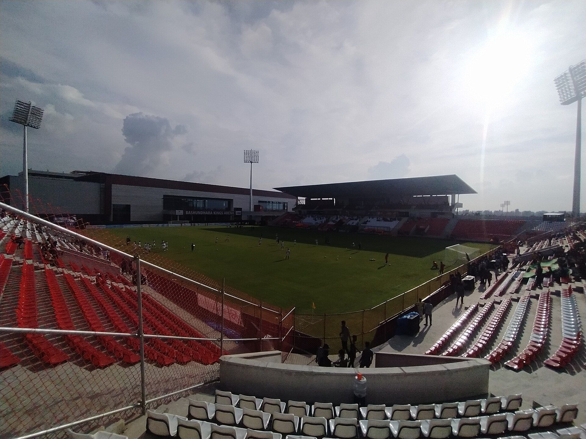 Football pitch and stands at Bashundhara Kings Arena in Dhaka