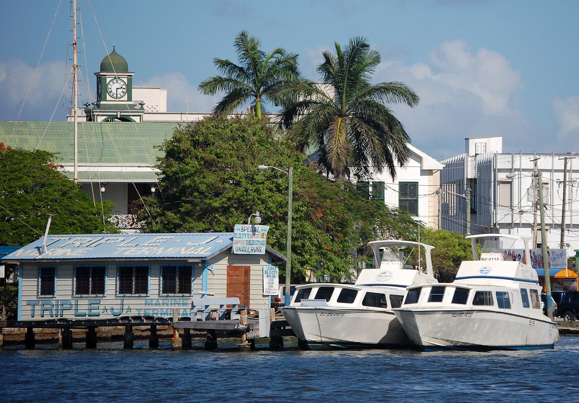 Belize City harbor and waterfront buildings