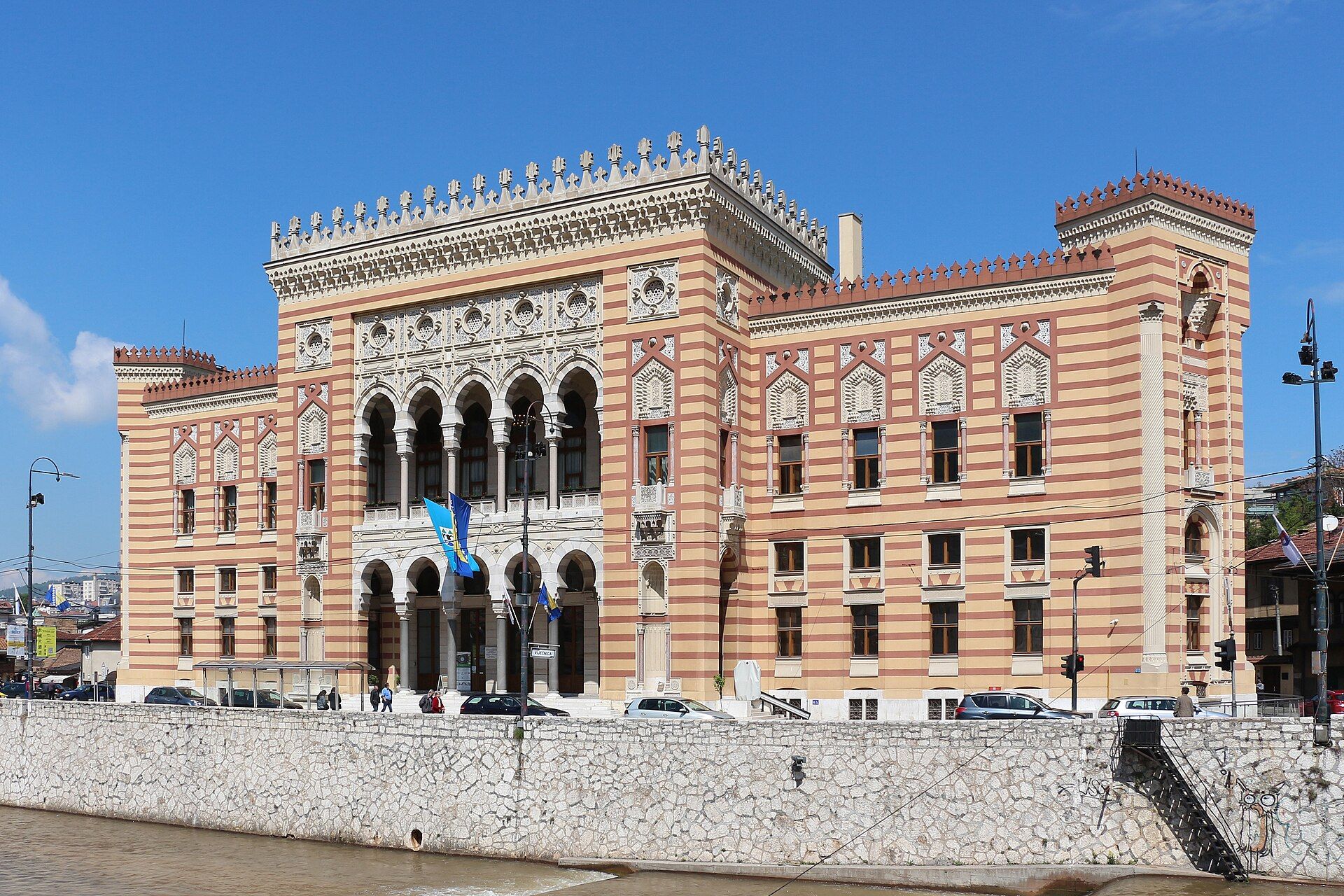 Sarajevo City Hall beside the Miljacka River