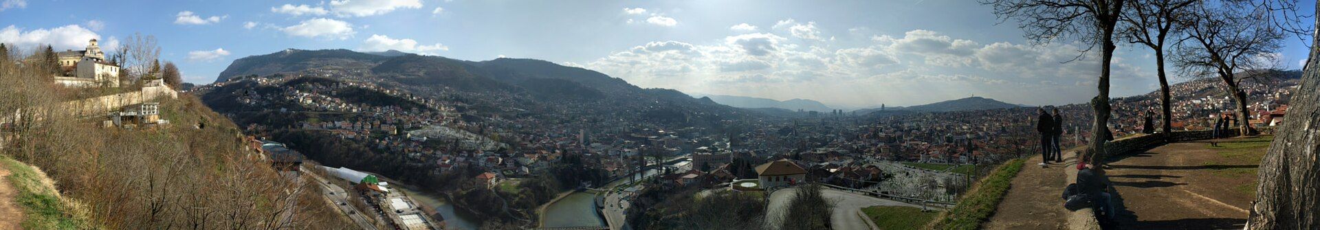 Sarajevo cityscape from the Yellow Fortress under blue skies
