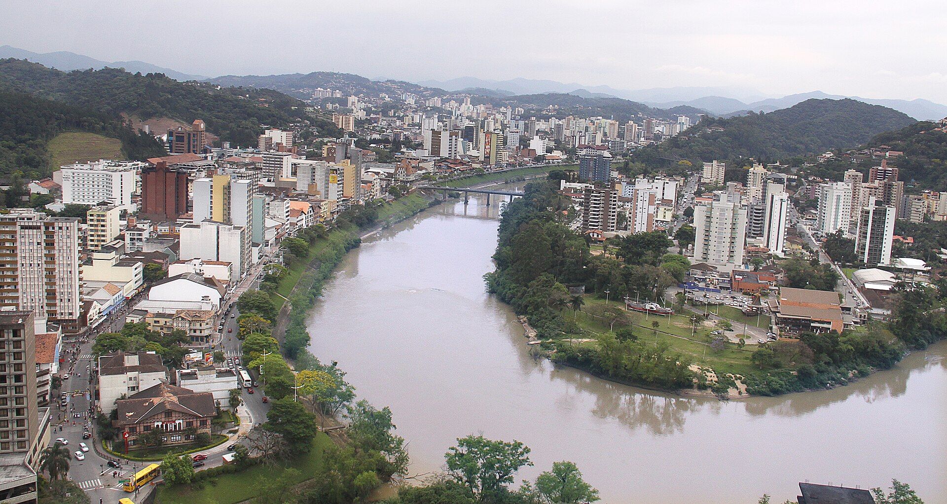 Aerial view of Blumenau and the Itajaí-Açu river valley