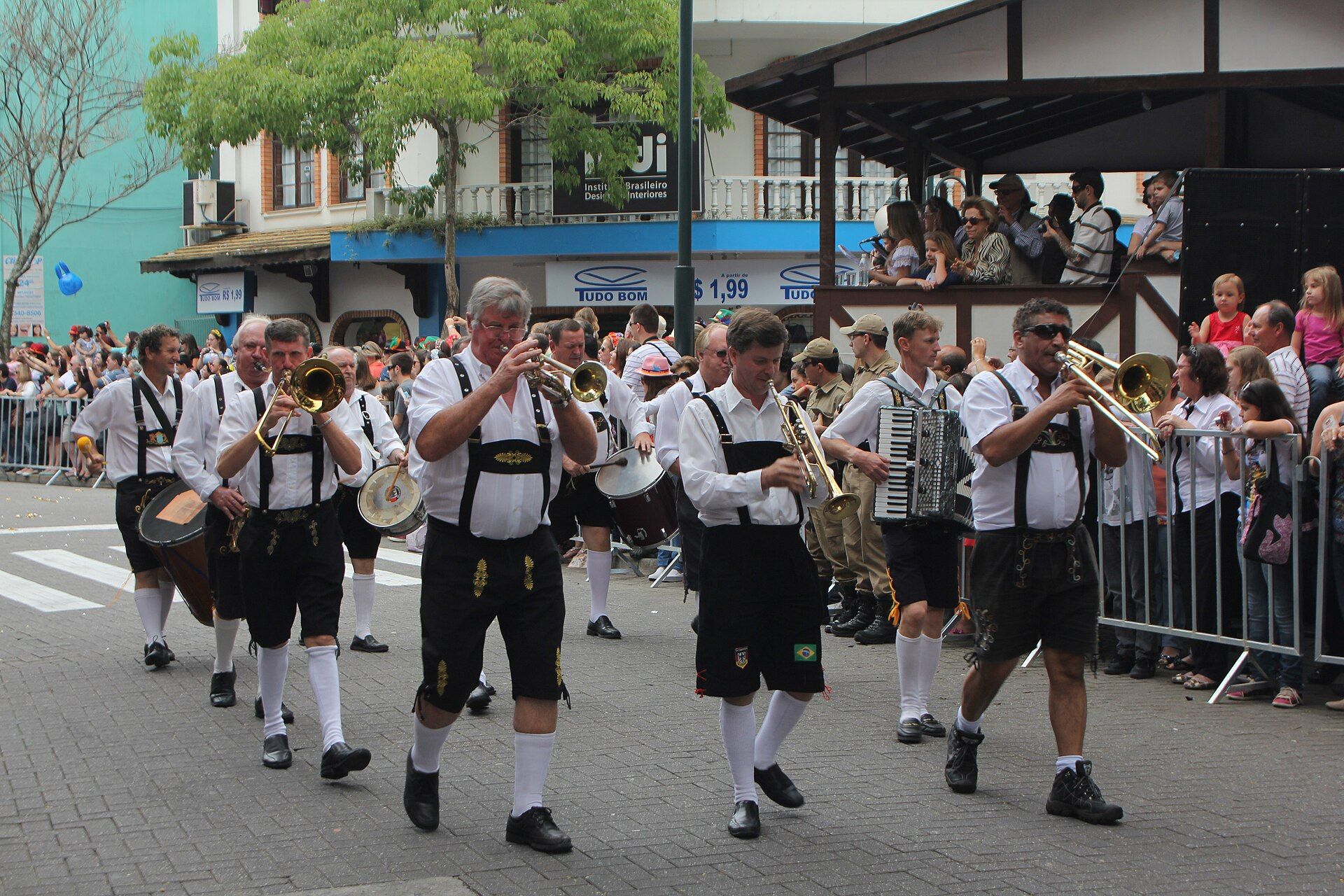 Bavarian band performing during Oktoberfest Blumenau