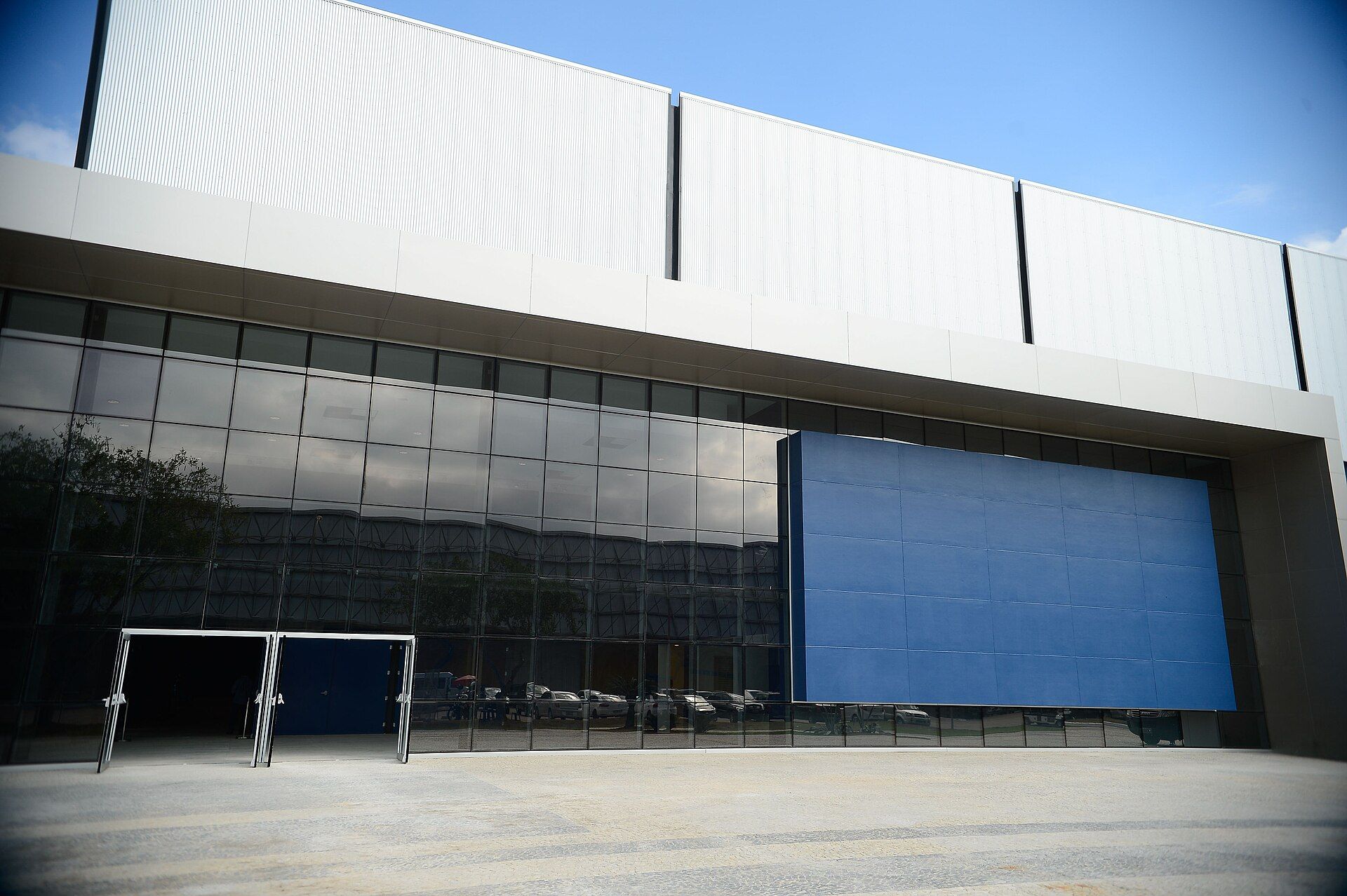 Glass entrance of a Riocentro exhibition pavilion