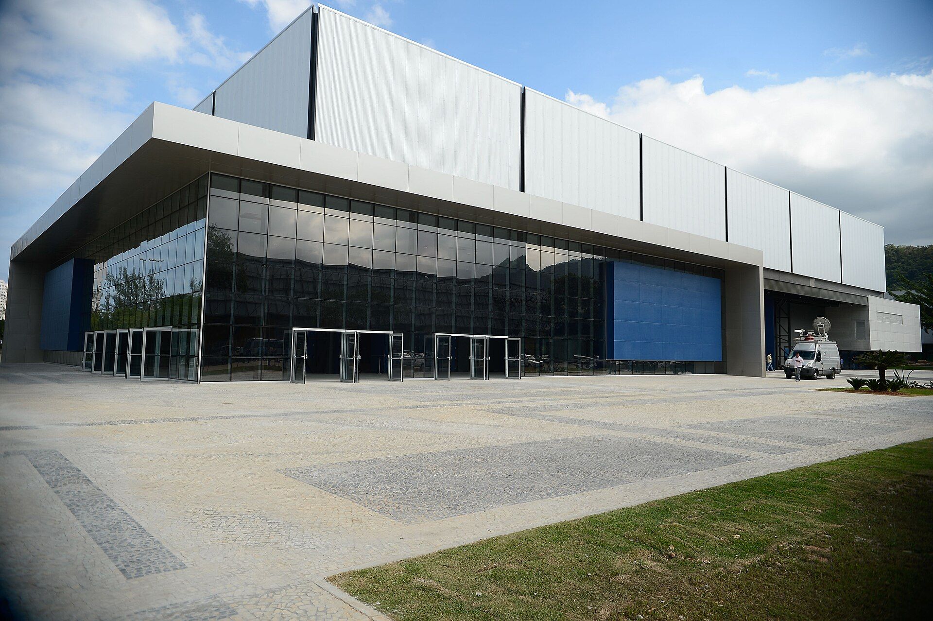 Exterior of a large Riocentro exhibition pavilion