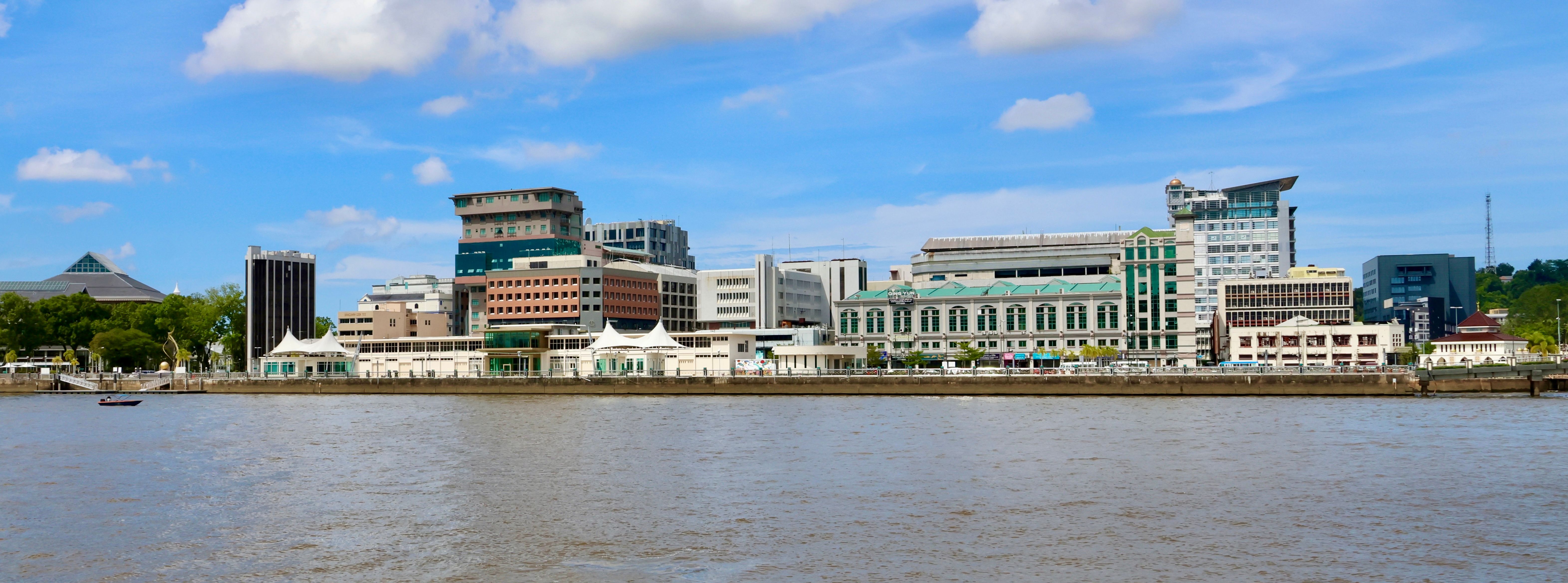 Bandar Seri Begawan riverfront skyline across the Brunei River
