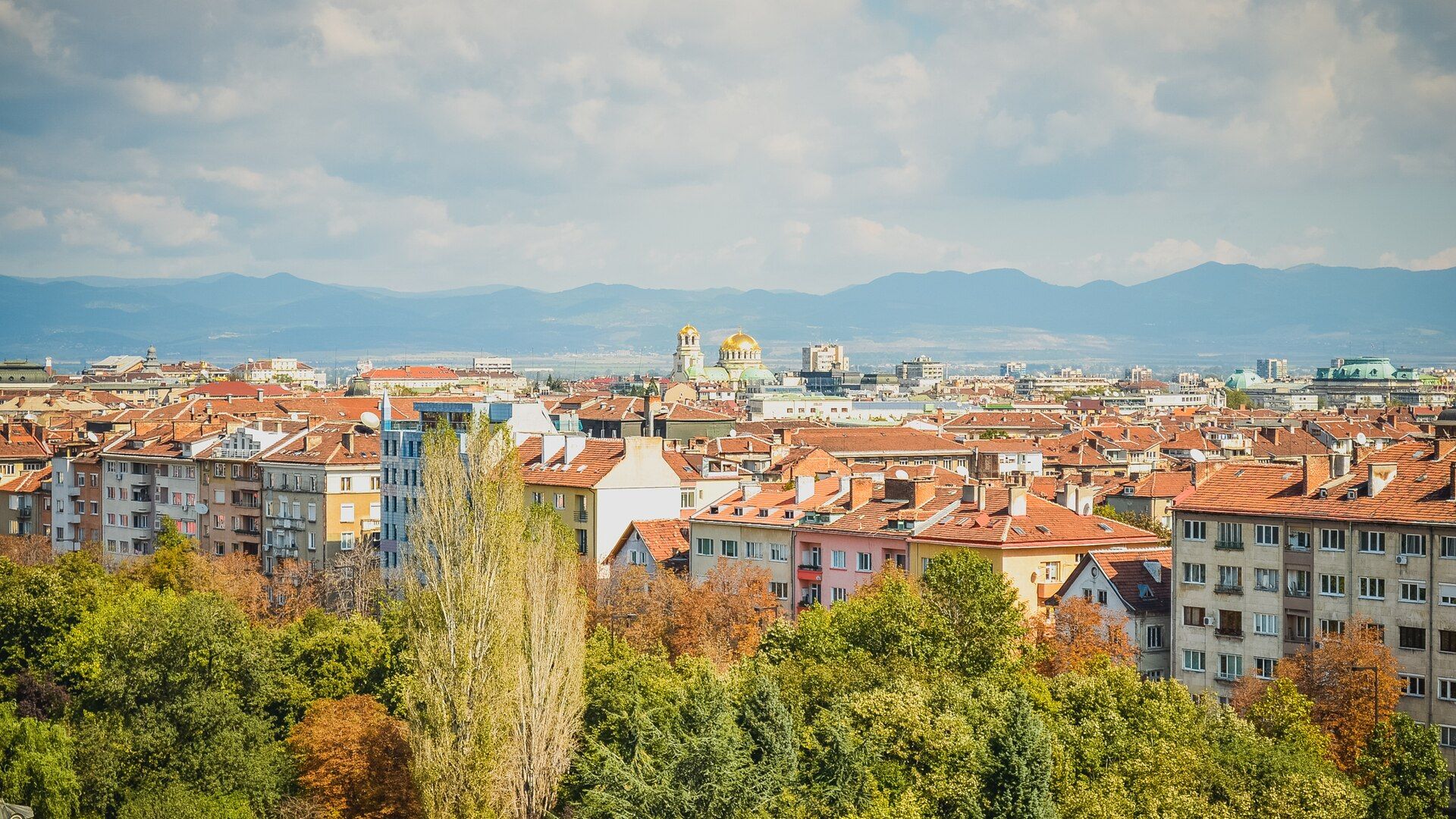 Sofia skyline with Vitosha Mountain behind the city
