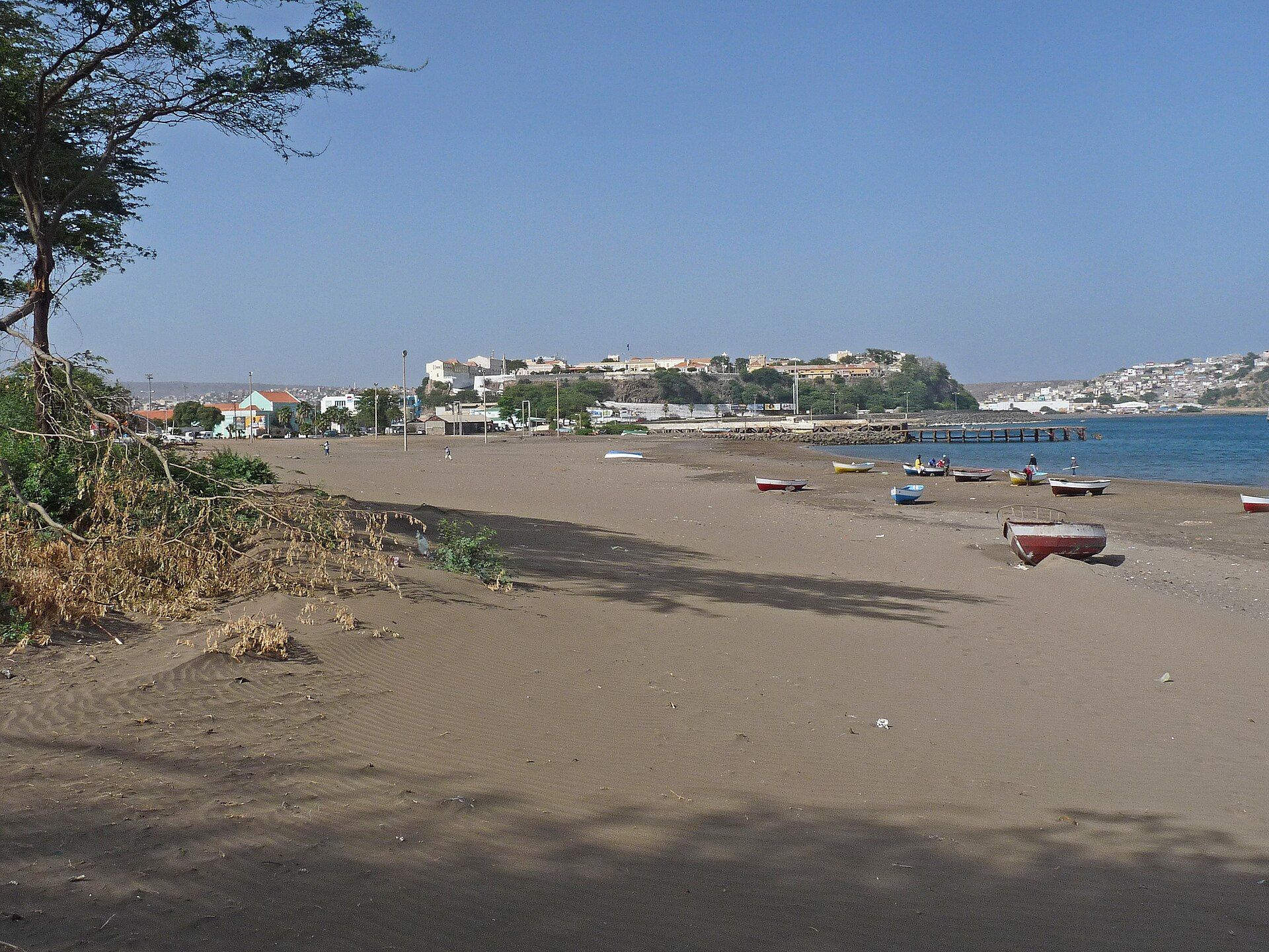 Gamboa beach and anchored fishing boats in Praia