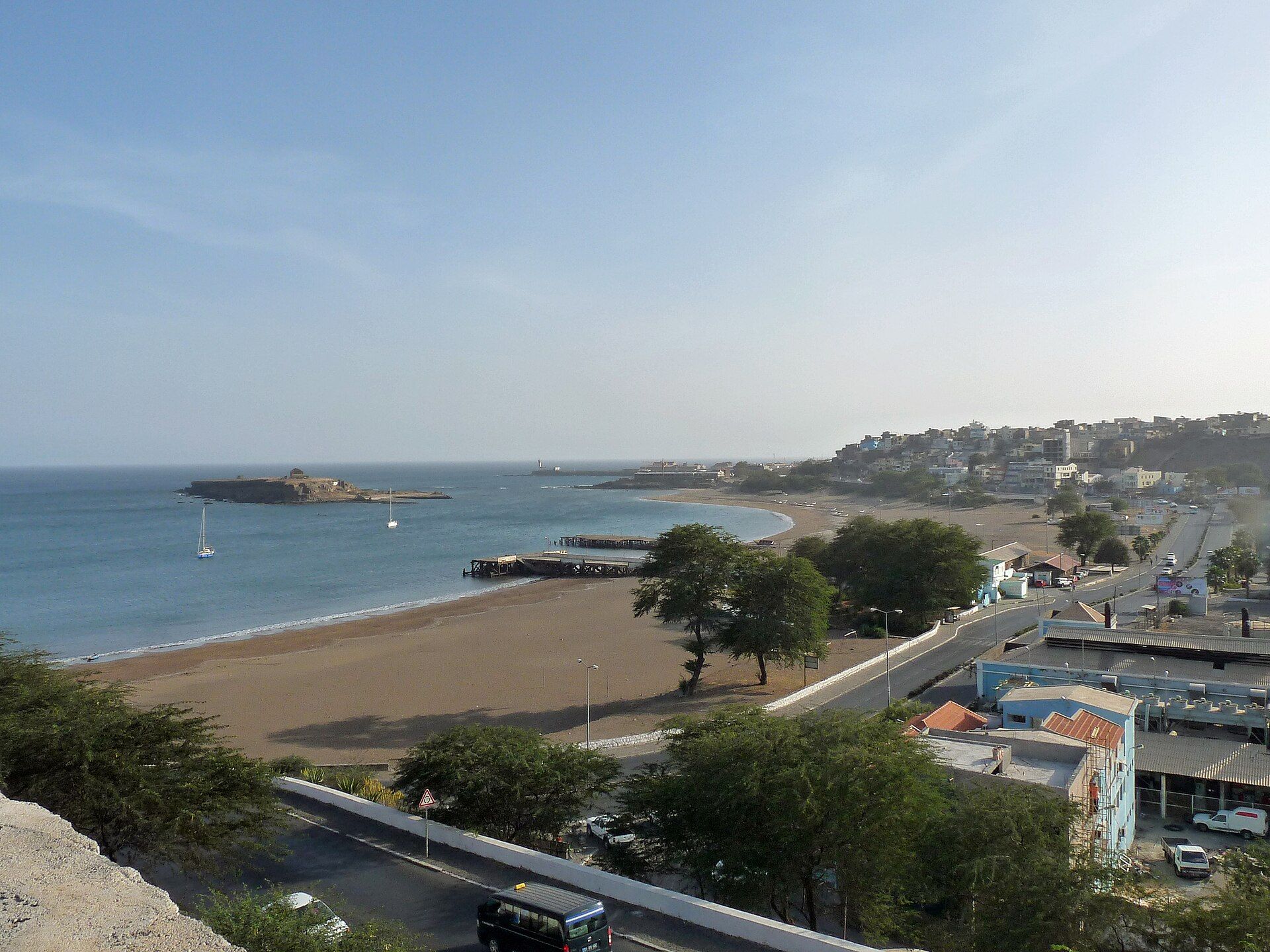 Elevated view over Gamboa beach and Praia's coast