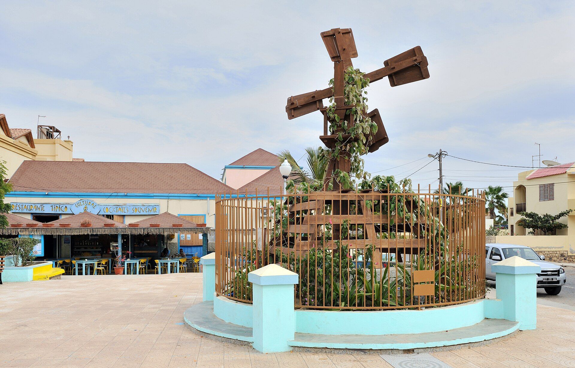 Painted central square and public art in Santa Maria on Sal