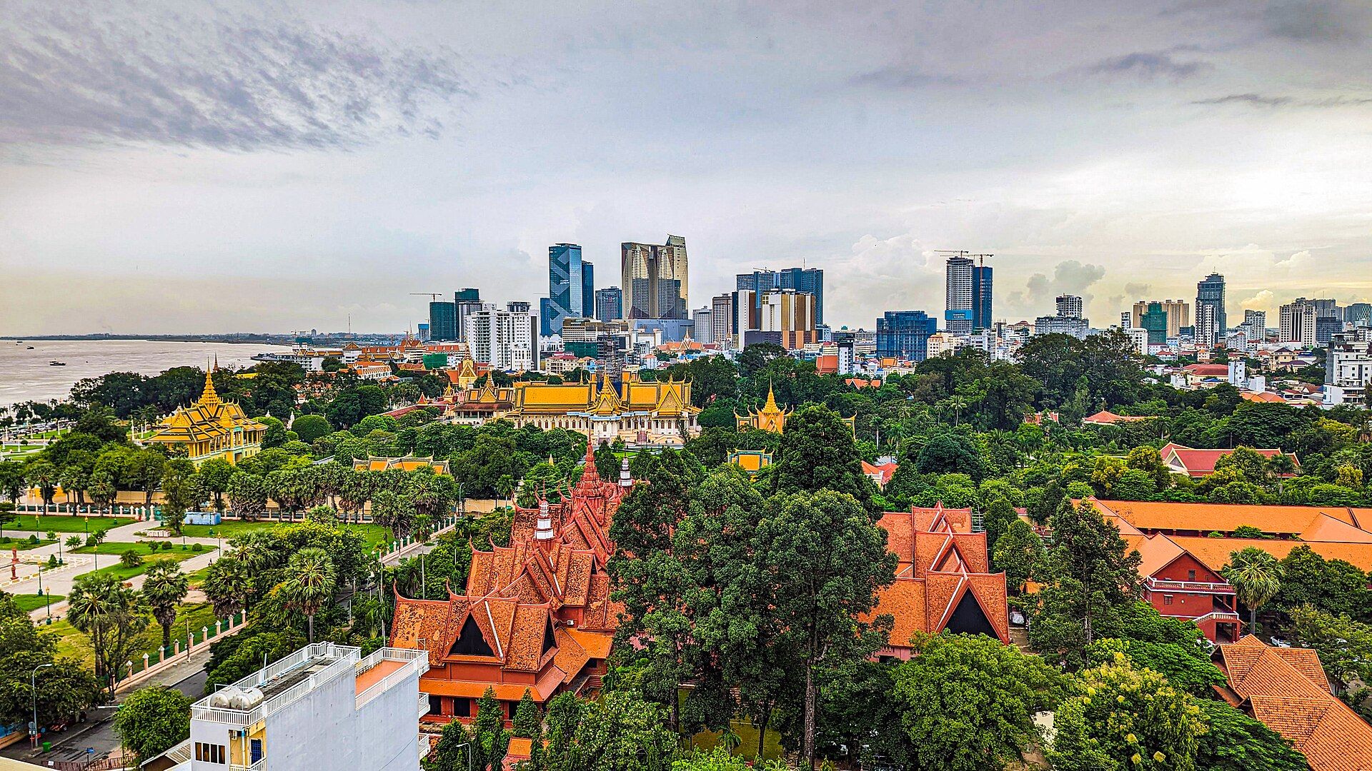 Phnom Penh skyline along the river
