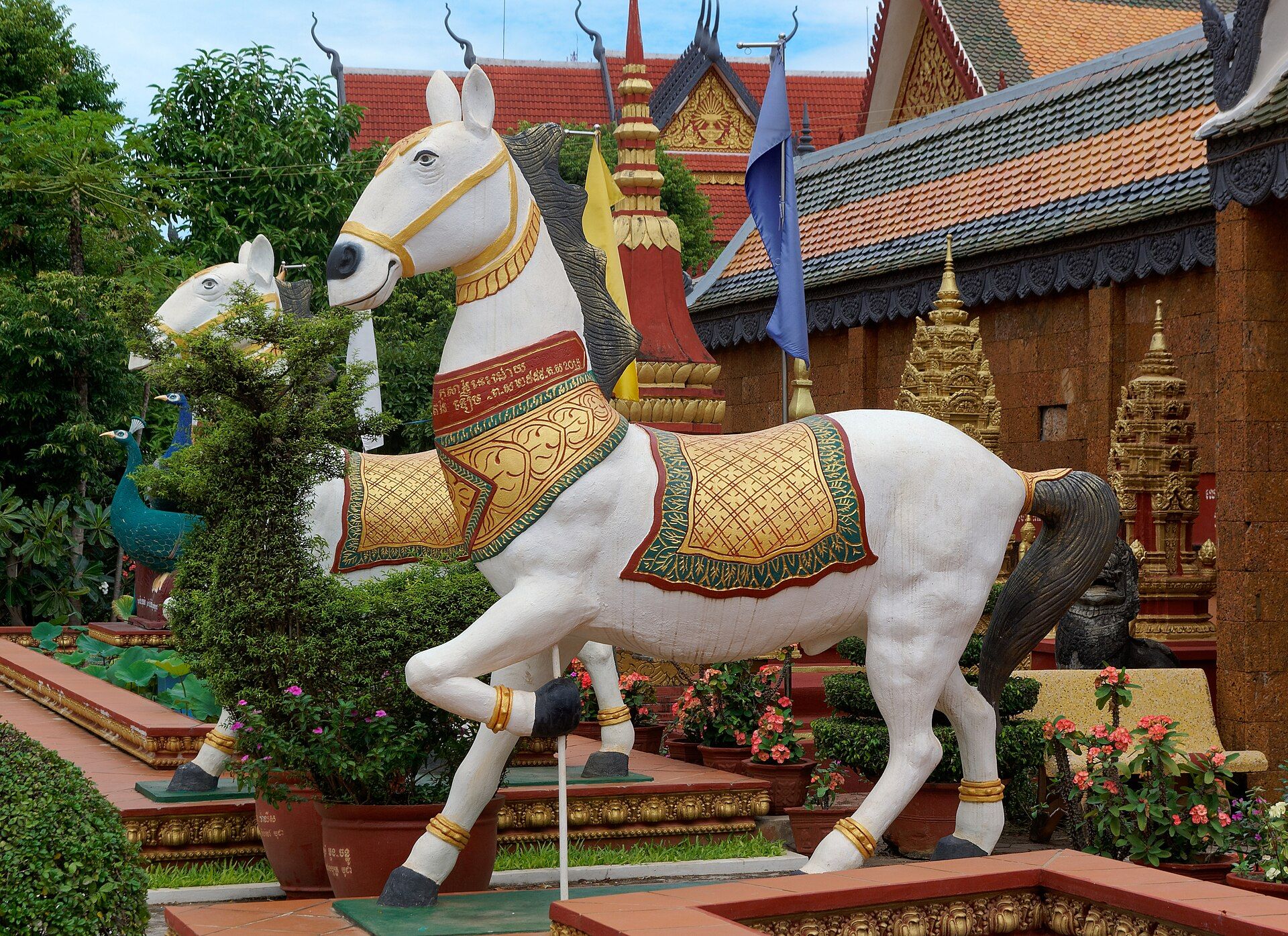 Colorful temple architecture at Wat Preah Prom Rath in Siem Reap
