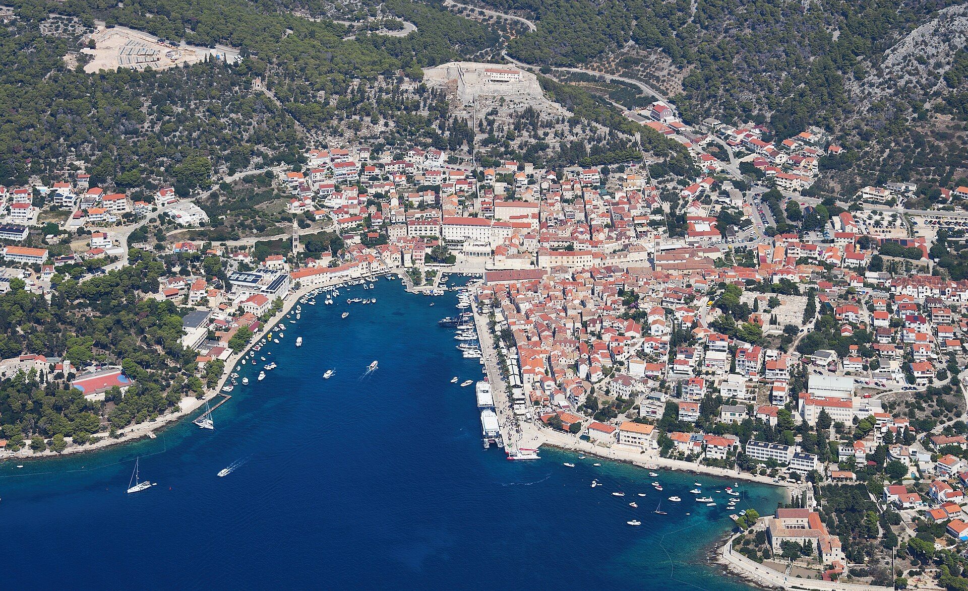 Authentic Hvar town and harbour from the air