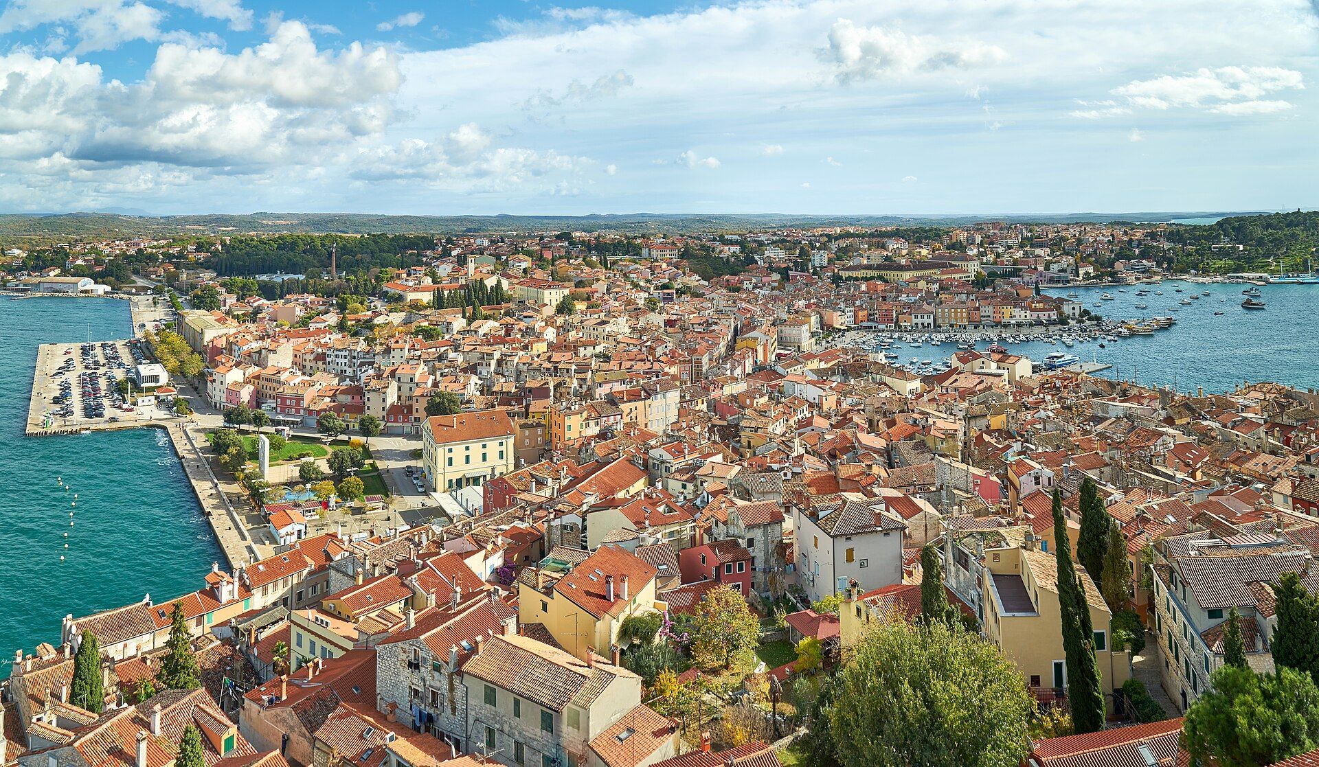 Authentic Rovinj panorama from St Euphemia