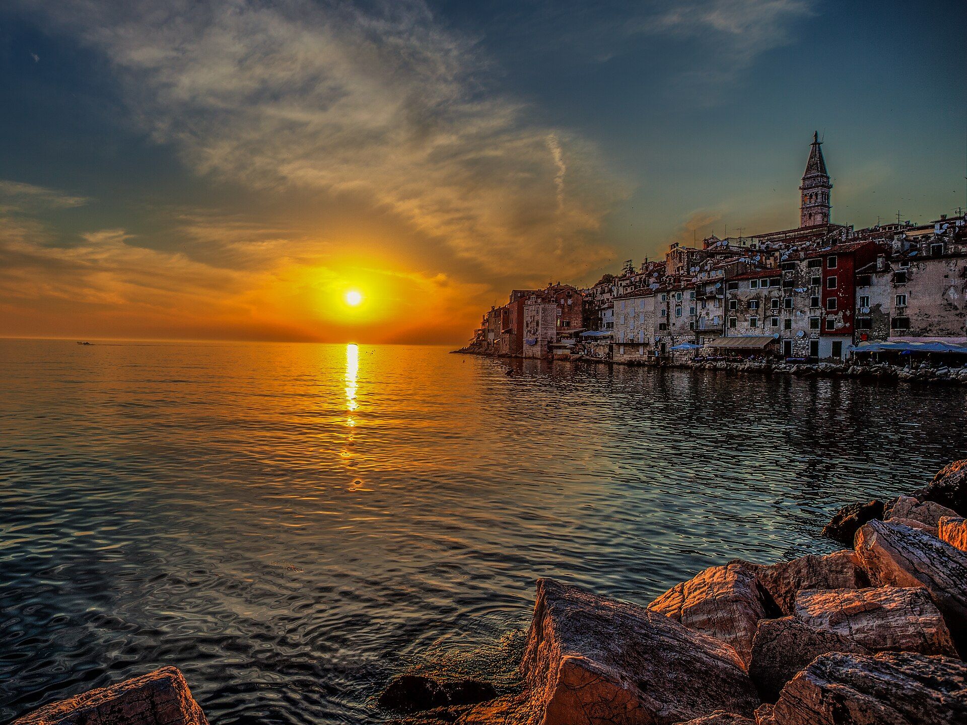 Authentic Rovinj old town at sunset