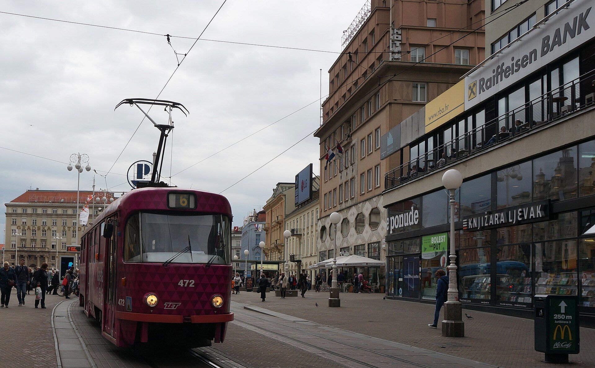 Authentic Zagreb tram at Ban Josip Jelačić Square