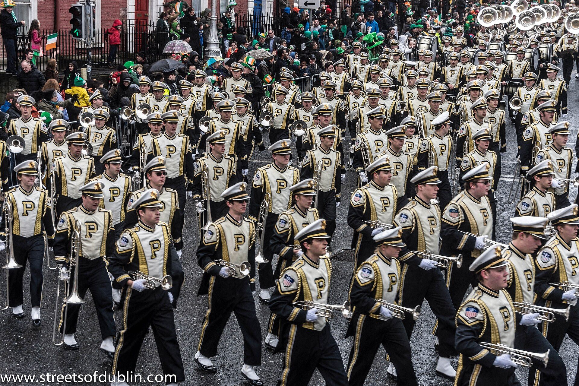 A visiting marching band in Dublin's St. Patrick's Day Parade