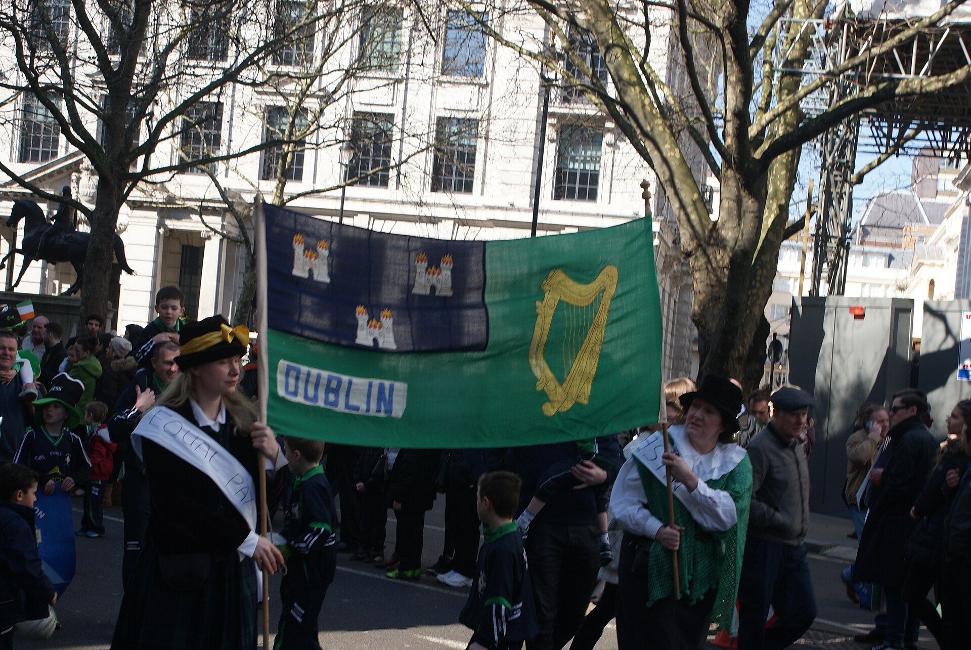 A Dublin flag carried in the St. Patrick's Day Parade