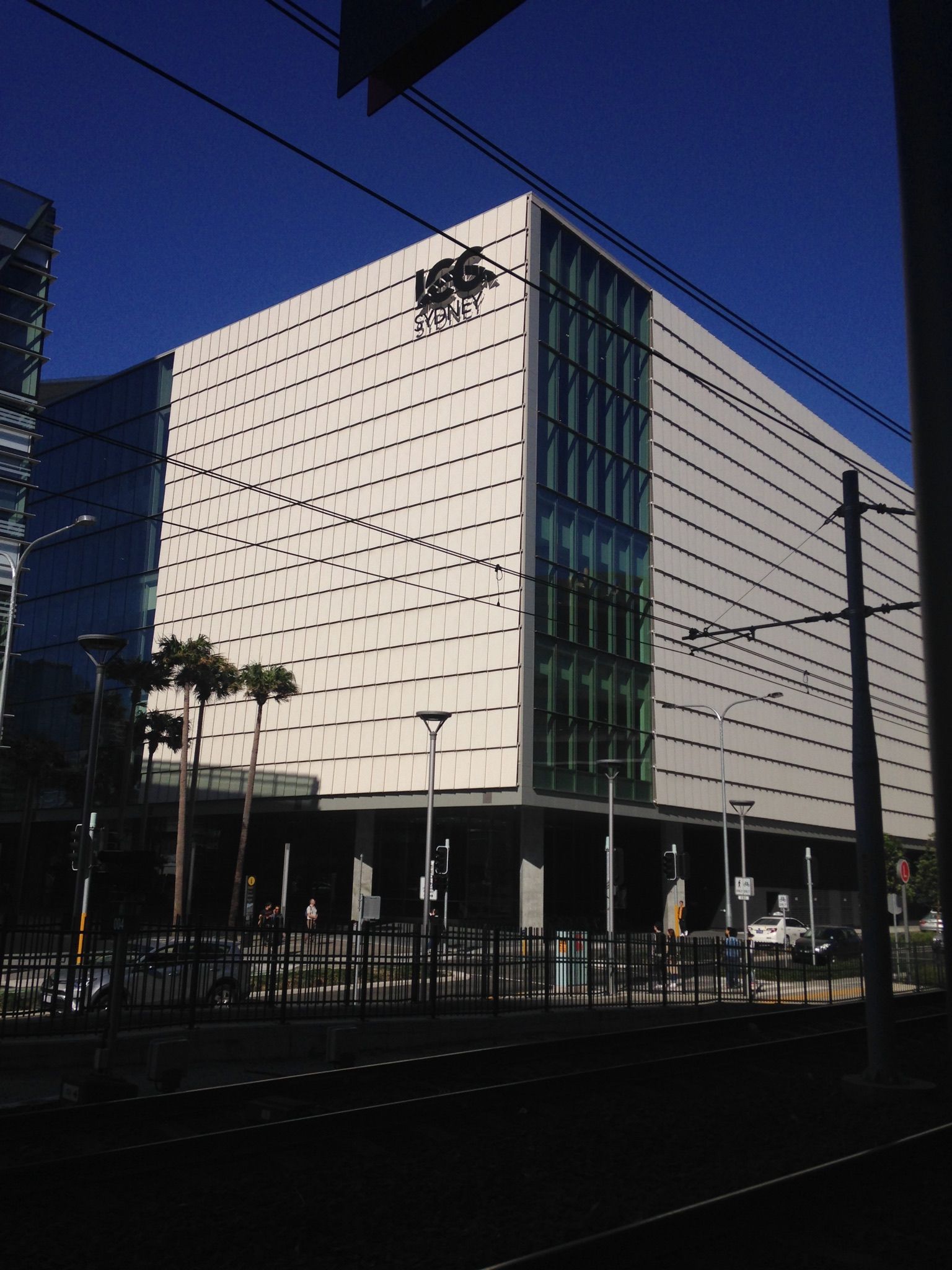 A corner of ICC Sydney seen from the light rail corridor