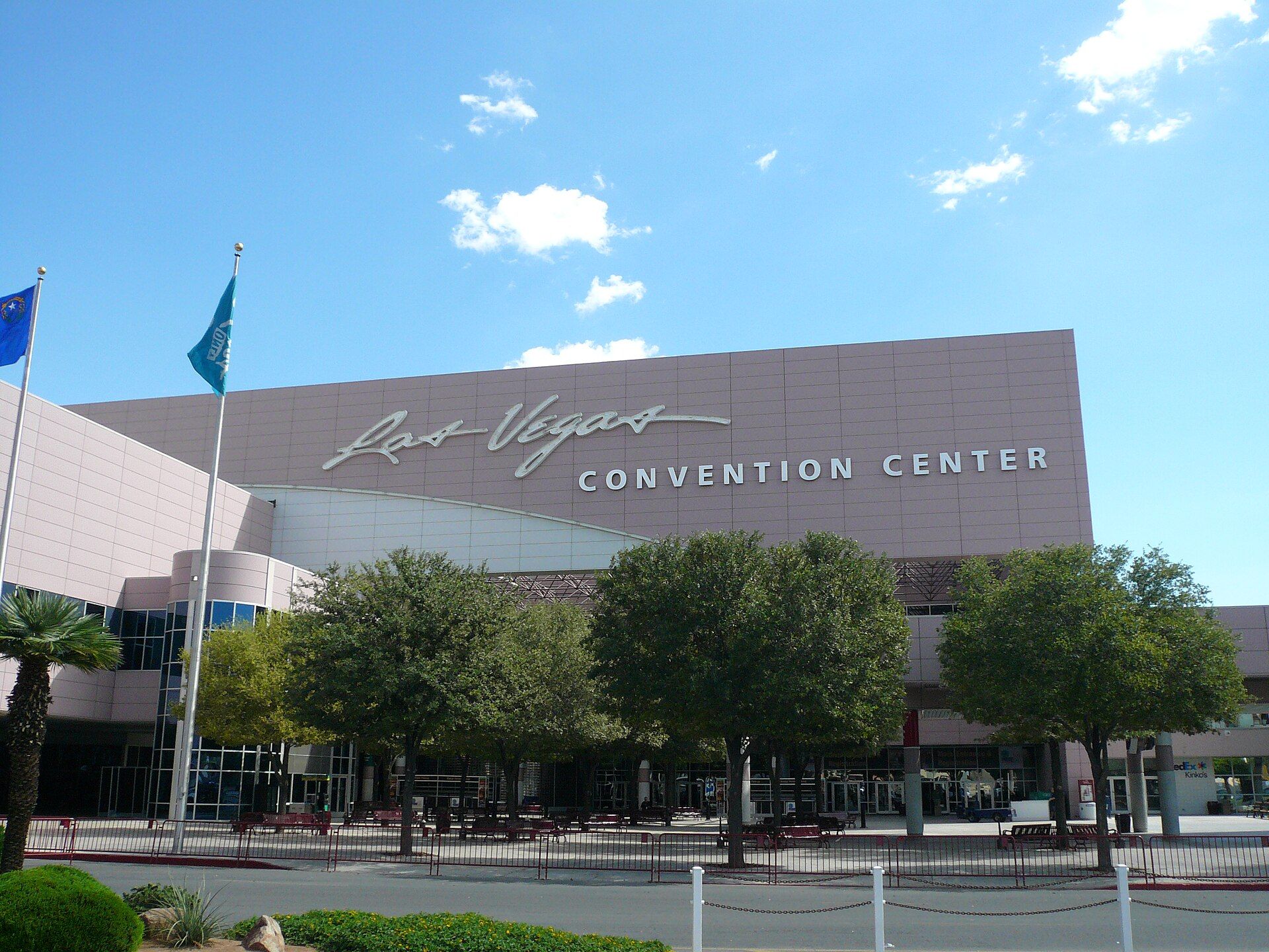The Las Vegas Convention Center exterior under a clear blue sky