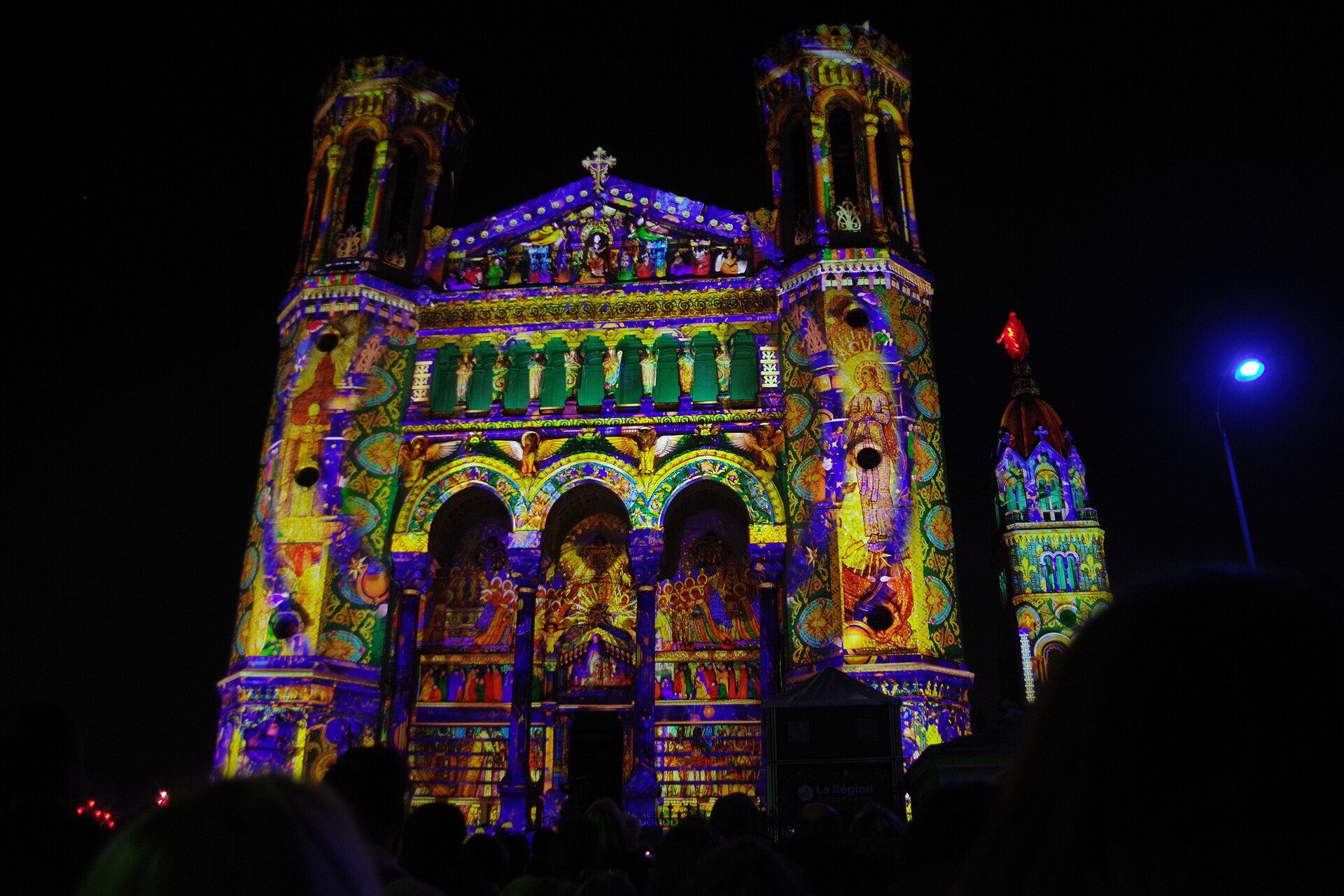 Fourvière Basilica illuminated during the 2024 Fête des Lumières