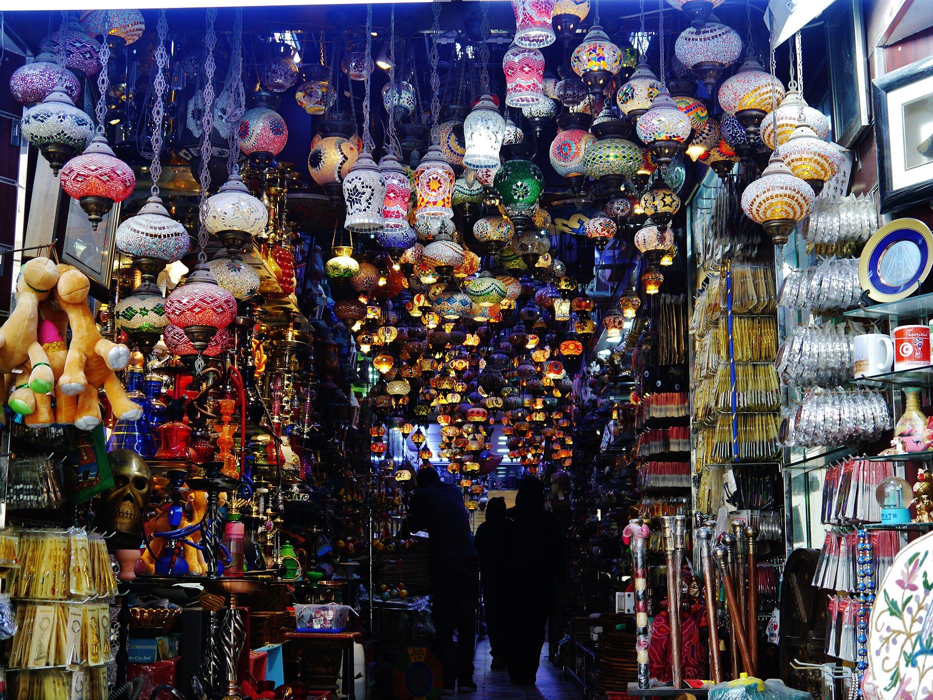 Colorful retail aisle inside Manama's Bab al-Bahrain Souq