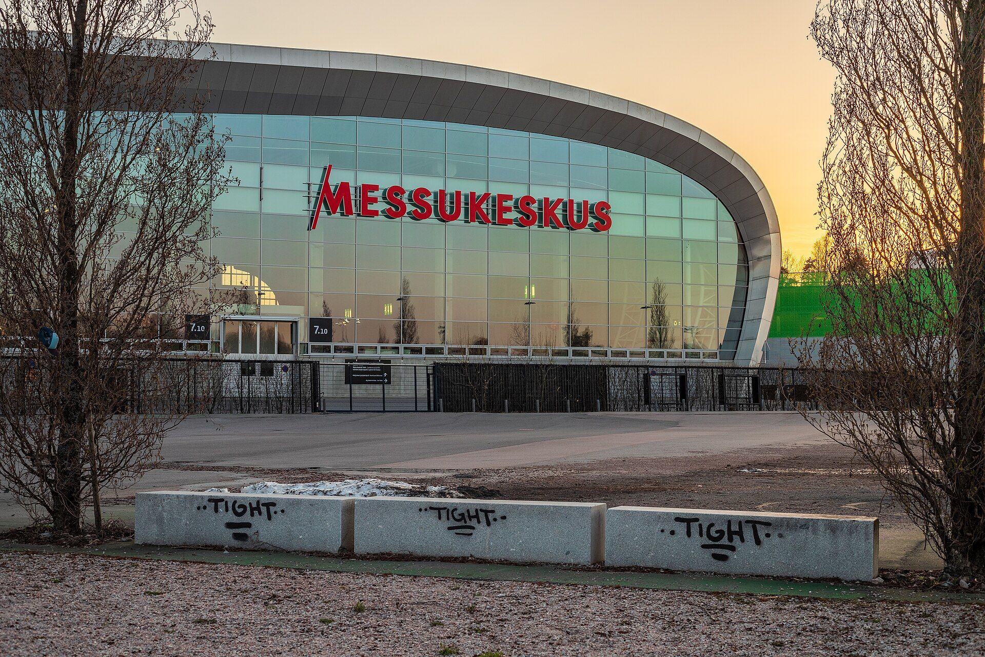 The main glass entrance of Messukeskus in Helsinki