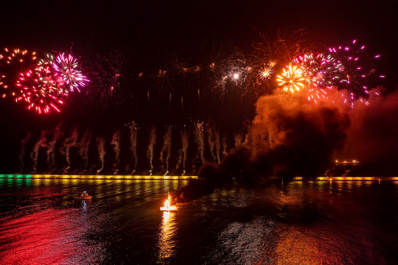 Fireworks during the closing ceremony of Patras Carnival