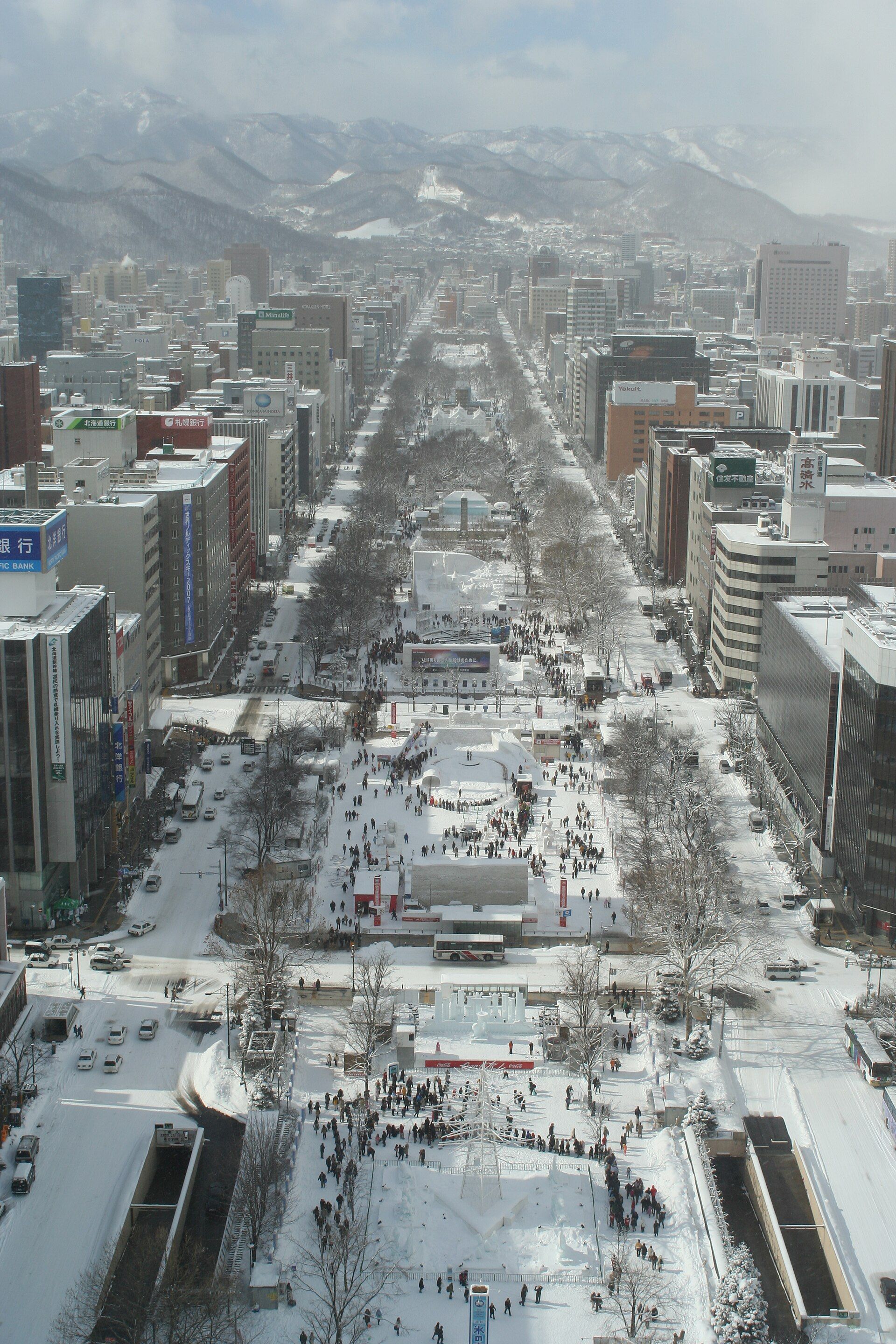 Odori Park filled with snow sculptures during the festival
