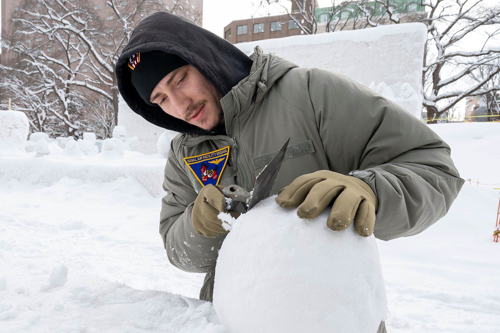 A snow sculpture being built for Sapporo Snow Festival