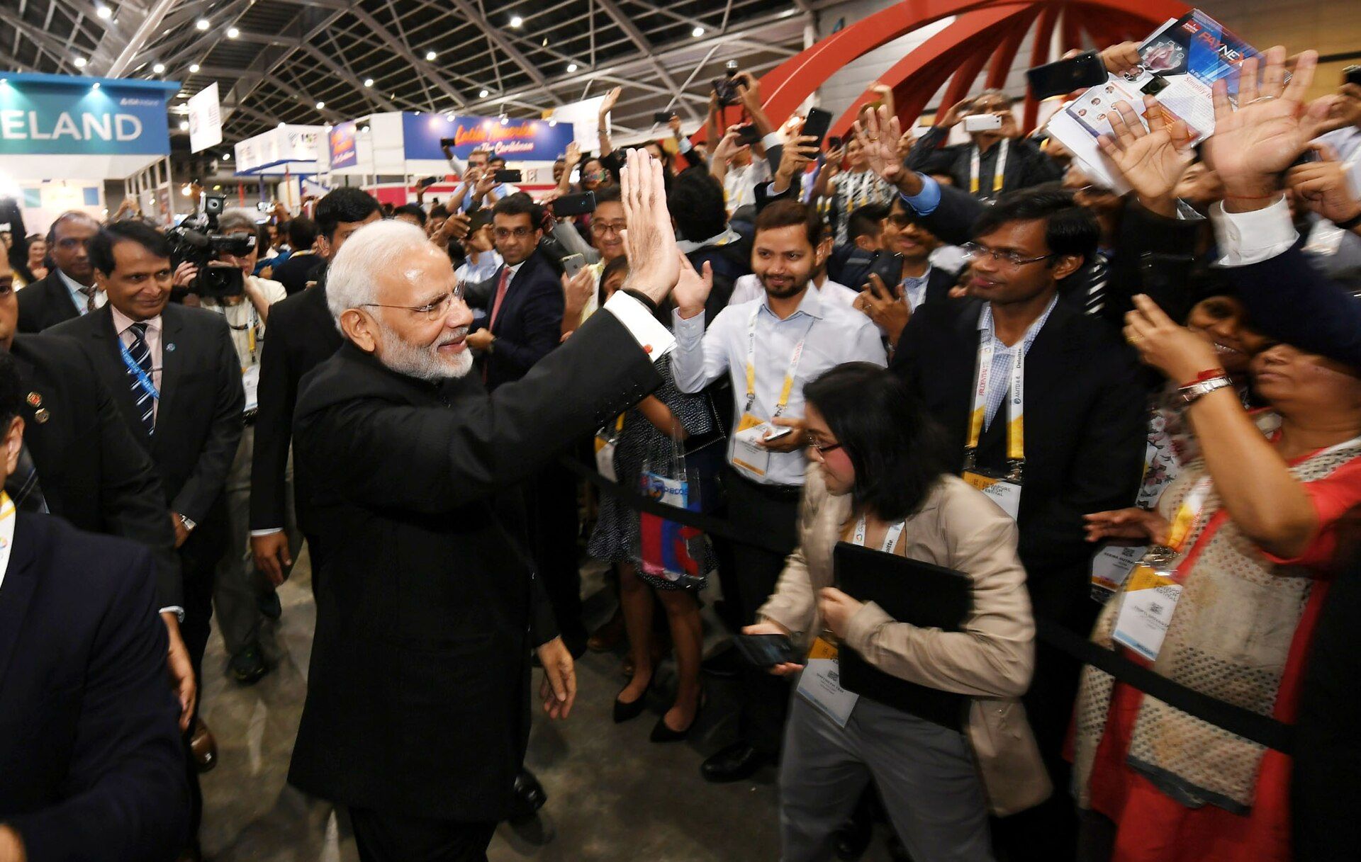 A dense crowd around the India Pavilion at Singapore FinTech Festival 2018