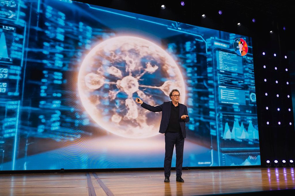 A technology presentation on a large Sibos stage at the 2025 Frankfurt edition