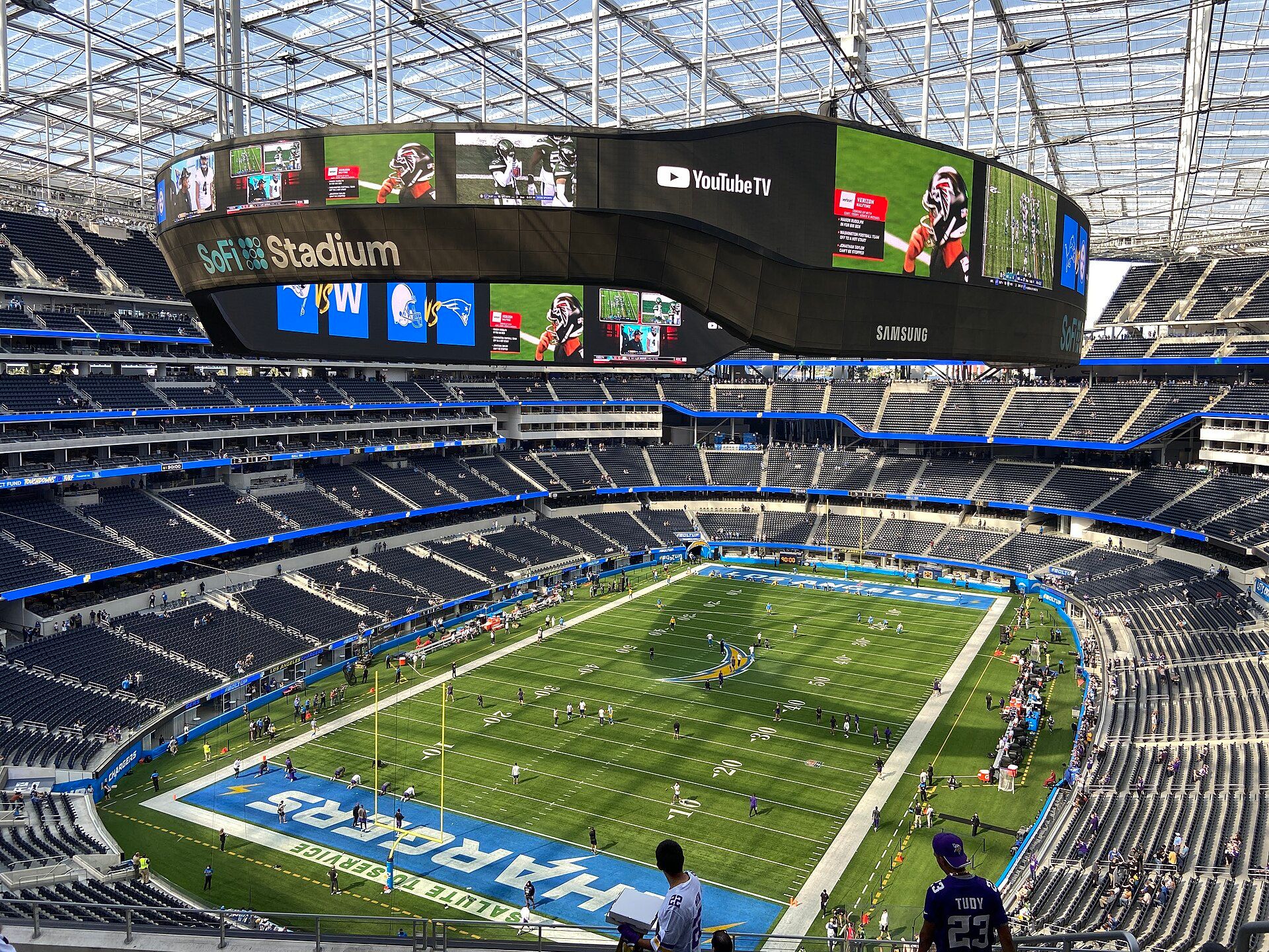 Interior bowl of SoFi Stadium photographed in 2021 during an earlier event. Venue context photo, not the 2027 Super Bowl.