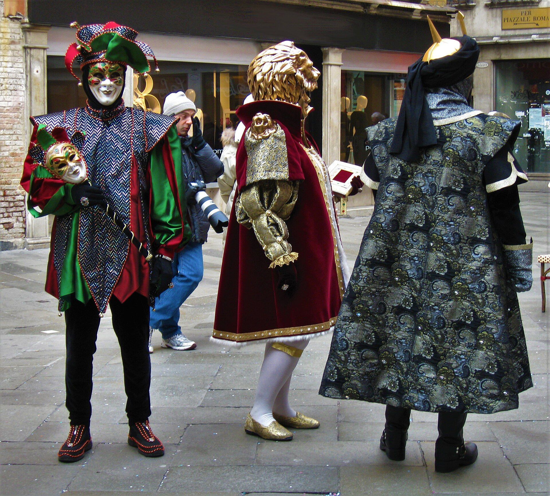 Detailed masks and costumes during Venice Carnival