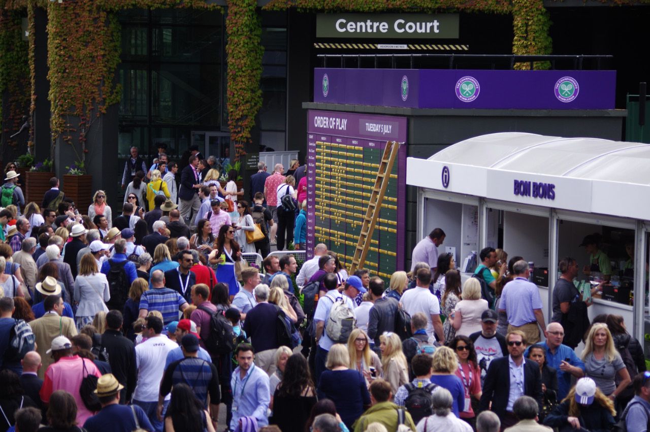 Crowds of spectators at the Wimbledon Championships during a past edition. Past event photo, not the 2027 Championships.